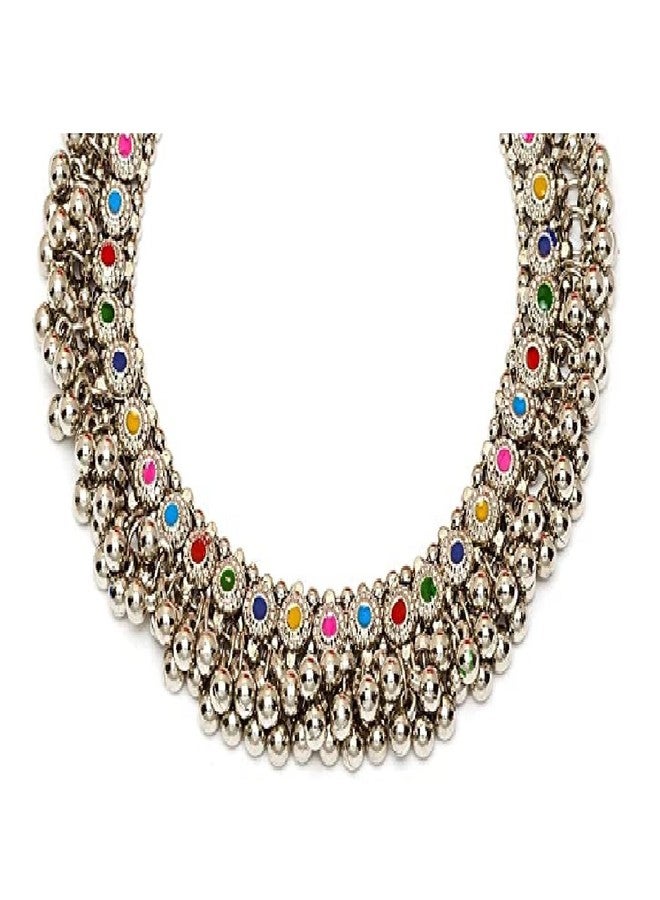 Siddhatva Indian Designer Silver Oxidized Ethnic Statement Traditional Ghungroo Beads Choker Necklace Jewelry Multi - Image 1